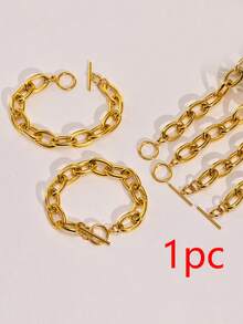 Nooxian 1pc Women's Bracelet, Waterproof Beach Vacation Layered Punk Hollow Stainless Steel Thick Chain Bracelet, Daily Accessory Gift (Chain Links & Beads Quantity Random) - Yellow Gold - View 3