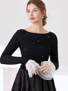 1 对女士白色网眼薄纱装饰袖，时尚精致，非常适合旅行、婚礼、情人节时的装饰 - 白色 - 查看 5