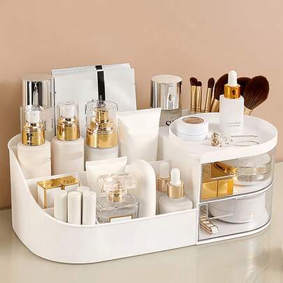 1个大号化妆品收纳盒，桌面梳妆台护肤品收纳盒，带口红隔层，抽屉式化妆品收纳盒