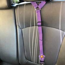 1条紫色花朵装饰宠物牵引绳，车载宠物牵引绳，带扣设计，防止狗狗在车内乱跑，高强度拉力，确保宠物出行安全并提供冲击保护