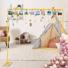 Adjustable Height Wedding Arch Backdrop Stand, 7.87ft Square Metal Frame, Gold Heavy Duty Photo Booth Background Stand For Parties Wedding Birthday Graduation Ceremony Anniversary Bridal Shower Decoration - 金金屬拱門 - 查看 5