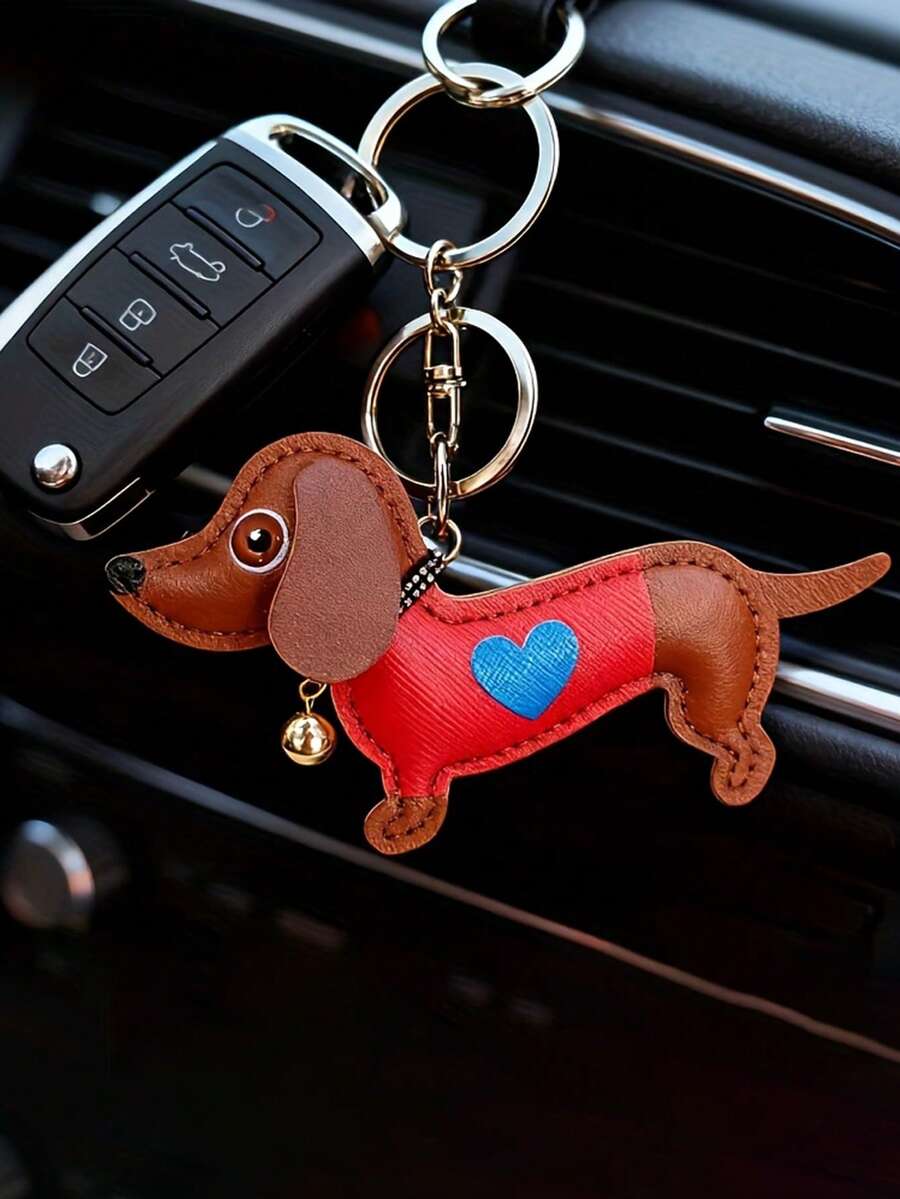 Miniature Dachshund Pu Leather Keychain/Bag Charm, Available In Multiple Colors. - Multicolor - View 1