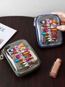 Compact And Portable Medical Kit Printed With "Medicines" And Pill Pattern,Travel Zipper Medical Kit,Transparent Medicine Storage Bag,Medicine-Themed Storage Bag, Version Of Travel And Home Portable Storage Bag,Transparent Waterproof Storage Bag,Mini Makeup Bag,For Medicines, Cosmetics, And Data Cable - Multicolor - View 3
