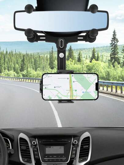 360° Rotatable Rearview Mirror Phone Holder – One-Hand Operation, Non-Obstructive Design, Adjustable Arm For Navigation, Universal Fit For Most Cars,Rearview Mirror Navigation Mounting Bracket