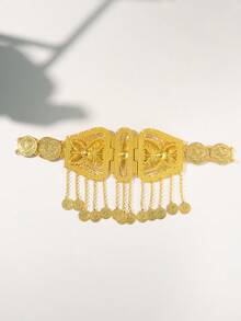 Herseygold 1pc Kurdish Turkish Bride Plated Gold Waist Chain, Middle Eastern Arabic Coin Totem Tassel Waist Belt, Women Long Dress Accessory, Festival Gift - Waist Chain - View 2