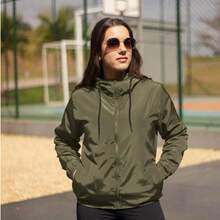 Women's Windbreaker Jacket, Semi-Lined, Water-Resistant, Ultra-Lightweight, Sporty - Army Green - View 6