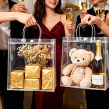 20个装大号透明礼品袋，带提手，加厚可重复使用透明PVC材质，适用于派对、婚礼回礼、购物、情人节礼物、婚礼派对礼物、鲜花袋、母亲节礼物、礼品、新娘送礼会、毕业礼物等场合（7.87英寸 x 7.87英寸 x 3.15英寸）。 - 彩色 - 查看 7