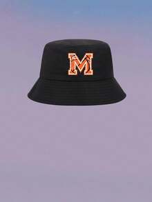 1顶儿童男女通用个性化26字母渔夫帽，时尚户外遮阳帽，适合春、夏、秋、冬日常佩戴，是生日、节日礼物和游戏活动的理想之选。 - 黑色 - 查看 10