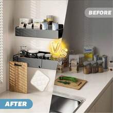 4件套磁性调料架，多功能磁性调料架，无需钻孔，强力磁性收纳架，高度可调节磁性整理架，适用于冰箱和洗衣机，厨房配件，咖啡吧配件，实用置物架 - 黑色 - 查看 8