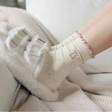5 Pairs Women's Polka Dot Bow Ruffle Hem Thick Mid-Calf Socks, Suitable For Autumn/Winter - Multicolor - View 6