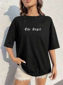 Women's Oversized T-Shirt, 100% Cotton - Black - View 3