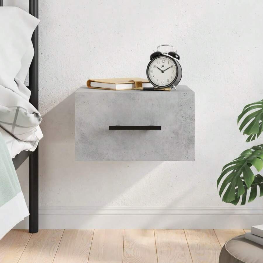 vidaXL Mesa de cabecera mural gris beton 35x35x20 cm - Gris - Ver 1