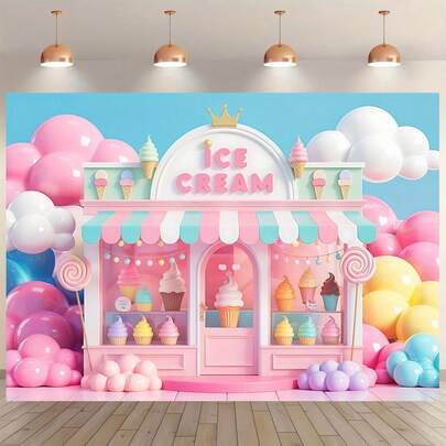 1 Stück Fantasy Eisdiele Süßigkeitenland Party Banner, geeignet für Geburtstage, Hochzeiten, Themenpartys, Heimdekoration, saisonale Feiern, Süßigkeiten Party Dekoration, Studentenwohnheim Dekoration, lustige Designs, bunte Muster.