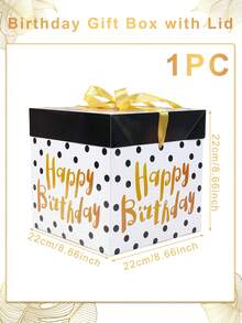 1个黑白圆点生日礼物盒，带盖和丝带，黑白金主题生日礼物包装盒，生日派对礼物包装用品，生日快乐派对用品，生日礼物收纳盒，生日装饰，生日礼物，派对礼品 - 白底黑點 - 查看 5