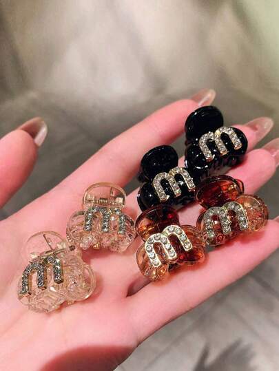 4/6个迷你水晶装饰发夹，实用时尚，优雅百搭的M形发饰