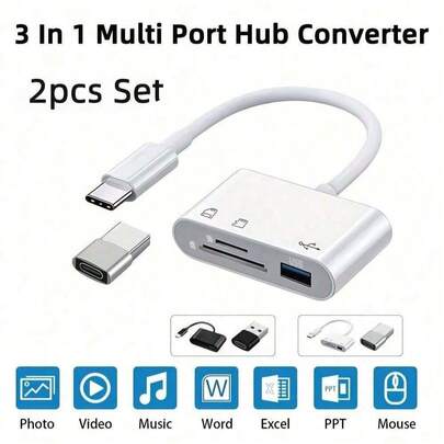 三合一 USB-C 转 Micro SD 卡读卡器适配器，兼容 iPad Pro 及更多 USB-C 设备