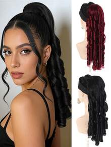20-Inch Deep Wave Curly Ponytail Hair Extensions With Drawstring Clip, Heat-Resistant Synthetic Fiber Wig, Suitable For Women To Wear On Christmas, Halloween Parties And Daily - Multicolor - View 1