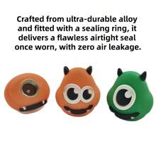 2pcs New Cool Cartoon-Design One-Eyed & Two-Eyed Monster Valve Stem Caps– Soft Cushion & Airtight Seal, Aluminum Alloy Material – Durable & Sturdy, Adorable & Cool Decorative Accessories – Universal Fit For Cars, Motorcycles, Bikes | Perfect Gift - Multicolor - View 2
