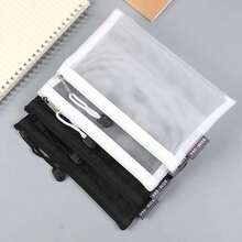 CALLARON 3 piezas Bolsa de Lápices de Nylon con Malla Transparente Estuche de Lápices con Cierre Organizador Portátil de Útiles Escolares Negro y Gris para Estudiantes y Profesionales - como en la foto - Ver 6