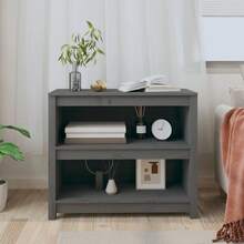 vidaXL Bücherregal Grau 80x35x68 cm Massives Kiefernholz - Grau - Übersicht 3