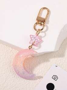 1 pièce Porte-clés femme avec lune et étoiles brillantes, pendentif porte-clés personnalisé avec dégradé de couleurs pailleté - Multicolore - Voir 1