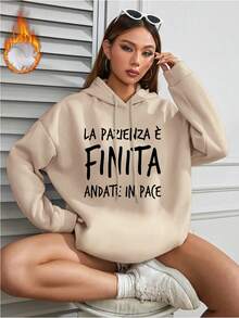 Nouveautés Automne/Hiver 2025 : Sweat-shirt à capuche manches longues pour femme, épais et confortable, style décontracté. Idéal pour l'hiver, chaud et douillet, parfait au quotidien. Imprimé texte italien. Doux, respirant et chaud. Idéal pour l'hiver, Noël, le Nouvel An, le printemps, l'été, la Saint-Valentin, les mariages, les sorties, les vacances. Élégant, décontracté, chic. - Nude - Voir 4