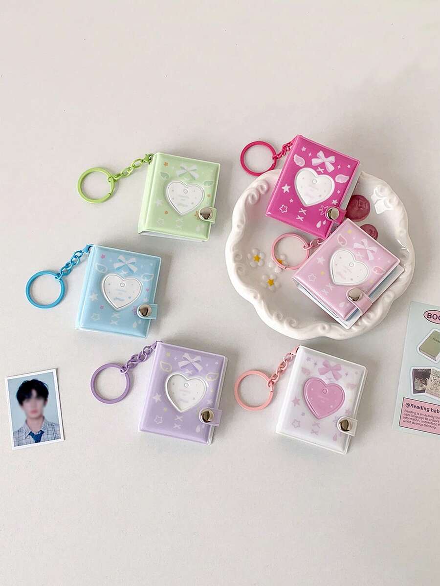 1pc 2-Inch Heart-Shaped Mini Photo Album Keychain, Fits 32 Photos, Hollow Heart Cover Design, Suitable For Fans To Carry Around - Multicolor - View 1