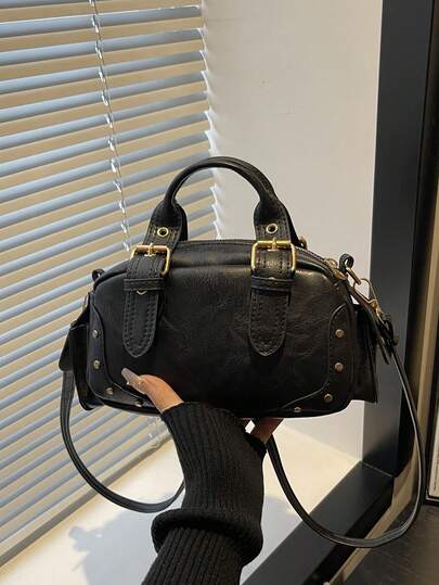 New Autumn And Winter Solid Color Rivet Hardware Buckle Decoration Personalized Handbag, Classic And Versatile Street Style Retro Women's Crossbody Bag, Suitable For Shopping, Wallets, Shopping, Young Women, College Students, Newcomers, And White-Collar Workers. They Are Very Suitable For Offices, Universities, Work, Business, Commuting, Outdoor Activities, Travel, And Outings