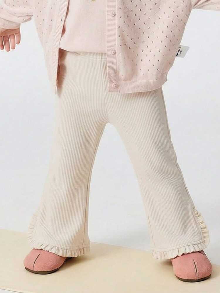 mini bala Leggings elásticos para niñas, suaves, dulces y cómodos, estilo de pierna acampanada, Colección Primavera 2026 - caqui claro - Añade 3