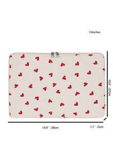 9-15 Inch Red Heart Print Corduroy Laptop Sleeve - Shock-Proof Protective Case Suitable For MacBook/HP/ASUS And IPad, Portable Document Bag For Students - Red - View 4