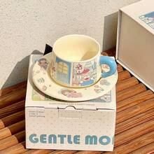 卡通咖啡杯碟图案马克杯，优雅下午茶杯，精美陶瓷杯，送给她的礼物 - 彩色 - 查看 10