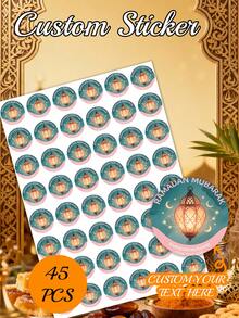 45pcs Custom Round Stickers | Personalize Your Text For Jars, Gift Wrap, Bottles & Party Favors | Festive Golden Border For Ramadan/Eid Celebrations | Self, Glossy