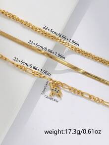 3pcs/Set Women Anklet Set, Bohemian Summer Beach Vacation Layered Style, Gold-Plated Cuban Link, Flat Snake Bone Chain, Copper Zirconia Turtle Pendant Ocean Series Multi-Layer Anklet Accessories Gift - Yellow Gold - View 8