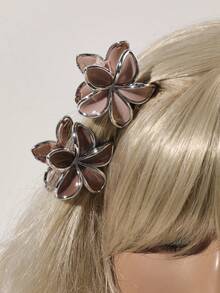 4个波西米亚风亮面莫兰迪色金属边雏菊发夹，优雅简约设计，适合海滩度假女士发饰，时尚优雅发爪夹 - 彩色 - 查看 2