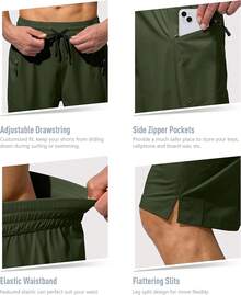 Men's Swim Trunks Quick Dry Board Shorts With Zipper Pockets Beach Shorts Bathing Suits Men - No Mesh Liner - 橄欖 - 查看 4