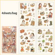 Bộ 4 sticker, dòng Mancurial, với hình ảnh các nhân vật, thú cưng và họa tiết hoa lá đẹp mắt, thích hợp để dán lên sổ lưu niệm, sổ tay, và có thể dùng để trang trí khung ảnh, máy tính, ốp điện thoại, cốc, tạp chí, hộp bút, hành lý. Cũng thích hợp làm sticker cá nhân hóa, đồ dùng học tập, quà Giáng sinh, quà tặng cho nữ, người hâm mộ, đồ dùng làm sổ lưu niệm, văn phòng phẩm dễ thương. - Nhiều màu - Xem 17