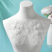[Free Shipping]4Pcs 3D White Flower Lace Applique Polyester Floral Embroidery Appliques Vintage Embroidered Soild Sew On Tulle Patches For Sewing MaFKing Crafts Dress Wedding Party Shirt Skirts Bags Supply - White - 查看 5