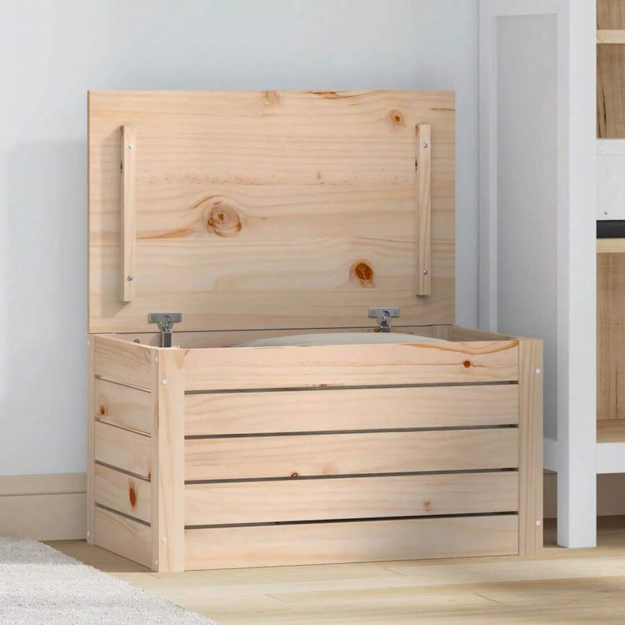 vidaXL Caja de almacenamiento madera maciza de pin 59,5x36,5x33 cm - Marrón - Ver 1
