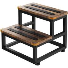 CYPNJeeLeeko Taburete EscalónBanquito de Madera para niños y Adultos Banco Infantil Multiusos con Estructura de Metal y Base Antideslizante Cocina y Cama Marrón 2 PeldañosFashion - 219668292 - Ver 2