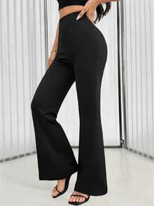 1 件女式高腰紧身裤瑜伽裤，修身喇叭腿裤，采用弹力轻质面料，休闲日常穿着，春夏 - 黑色 - 查看 6