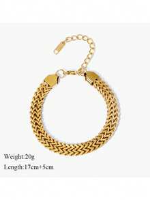 1pc Stainless Steel Heavy-Duty Hip Hop Punk Thick Chain Bracelet, Fashionable Street-Style Accessory - Yellow Gold - View 6
