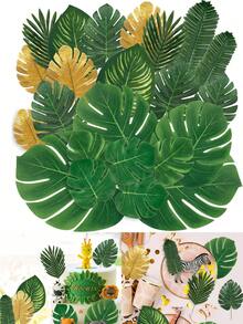 24 Artificial Tropical Palm Leaves To Create A Tropical Party Atmosphere, Including 8 Different Styles: Tropical Leaves, Monstera Leaves, And Jungle Leaves With Stems. Suitable For Hawaiian Luau Parties, Beach Table Decorations, Weddings, Birthday Themed Decorations, Hawaiian Parties, Beach Parties, Baby Showers, Wedding And Birthday Decorations, Gifts, Graduation Ceremonies, And Artificial Plant Decorations. - Green - View 1