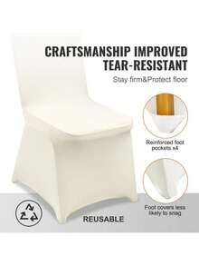 50Pcs To 150Pcs Spandex Chair Covers White Or Ivory Folding Kitchen Chairs Cover Universal Washable Slipcovers Protector Removable Chair Seat Covers For Wedding Party Dining Room Banquet Event - 象牙 - 查看 5