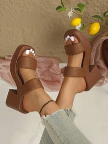 Waterproof Platform Thick Sole Slide Sandals For Women, Open Toe Chunky High Heel Slippers, Summer New Arrival Wedding - Brown - View 6