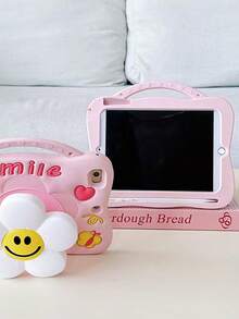 1pc Unisex Sunflower & Smiling Face Expandable Silicone Phone Holder, Minimalist & Cute, Portable, Pen Slot, Shock-Proof, Scratch-Resistant, Fingerprint-Proof, Suitable For IPad Mini 1/2/3/4/5/6/7, IPad Air 4/5/6/7, IPad Pro 11, IPad Air 1/2, IPad 10.2, IPad 9.7, IPad Air 6, IPad 10.9 - Pink - View 4