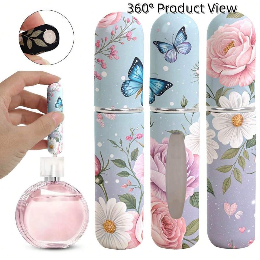 1pc Perfume Sample Bottles With Flowers And Butterfly Pattern On The Bottom, Reusable Delicate Water Mist Spray Bottle, Travel Perfume Spray Bottle, Multiple Patterns To Choose From, Birthday Gifts For Family And Friends, Holiday Gifts, Suitable For Travel Portable 5ml - X-AYPK-08 - 查看 1
