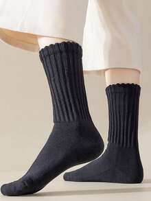 1/5/10双装女士柔软针织袜（春秋季款式），女士连裤袜，女士荷叶边袜，女士荷叶边袜，女士长筒袜 - 彩色 - 查看 3
