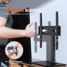 TV Stand Mount, Swivel Universal TV Stand For 32 To 55 Inch TVs, Height Adjustable Portable Floor TV Stand With Tempered Glass Base For Bedroom, Living Room - 黑色 - 查看 5