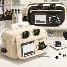 1个小猫图案9层大容量铅笔盒 - 多隔层文具、化妆品和办公用品收纳袋 - 拉链便携设计 - 适合学生、办公室、青少年和成人使用，铅笔袋 | 时尚现代外观，铅笔袋，学习用品，返校季 - 彩色 - 查看 1