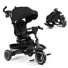Kinder King Kids Trike Tricycle For Toddlers 1-3, 8 In 1 Folding Toddler Trike W/1-Step Brake, Adjustable Push Handle, Rotatable Seat, Adjustable Canopy, Bell, 5-Point Harness, Storage, Black - Black - View 1